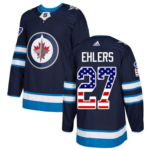 Adidas Jets #27 Nikolaj Ehlers Navy Blue Home Authentic USA Flag Stitched NHL Jersey - Click Image to Close